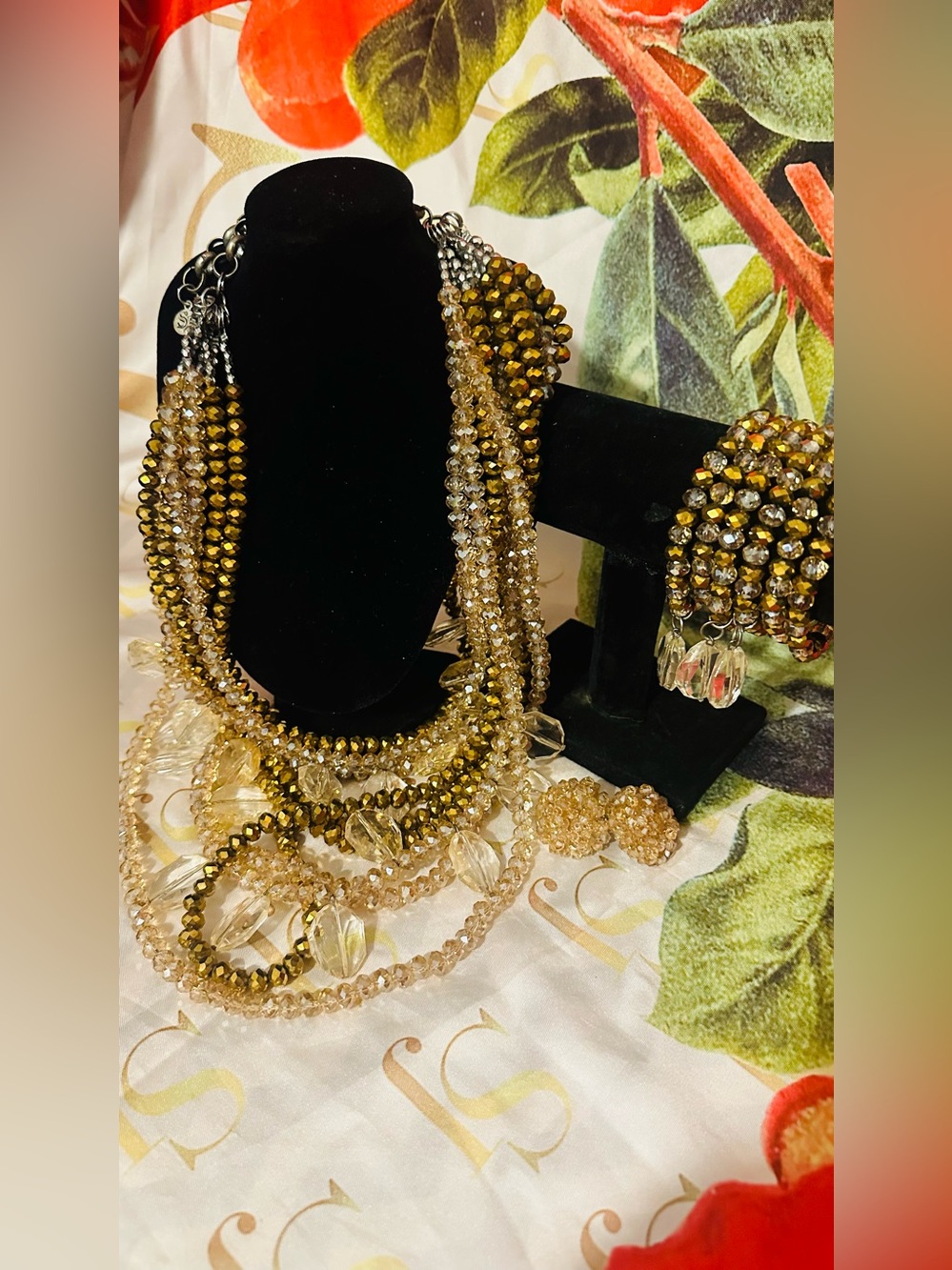 Sassy Jones- MALIA - Gold and Crystal Multi-Strand Statement Necklace Set